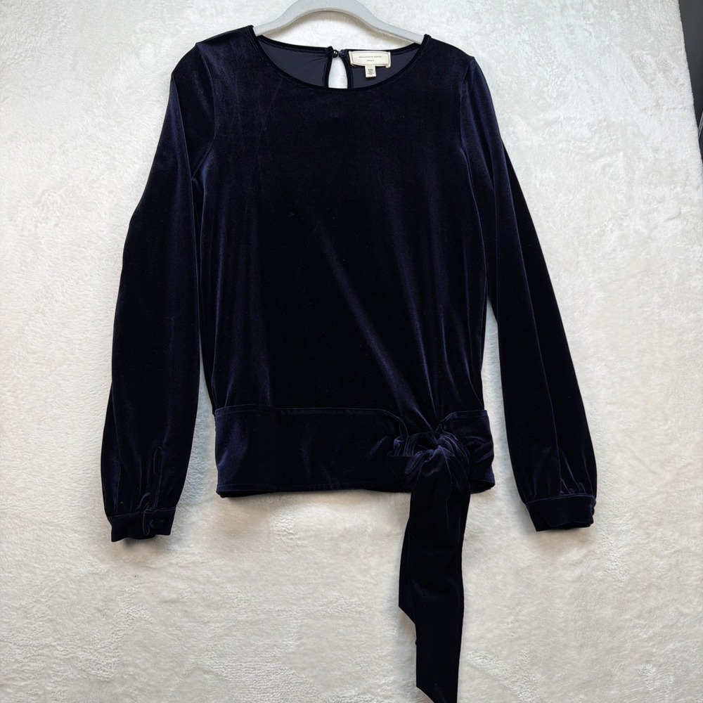 Velvet Tie Waist Blouse Purple Long Sleeve Womens XXS Moulinette Soeurs